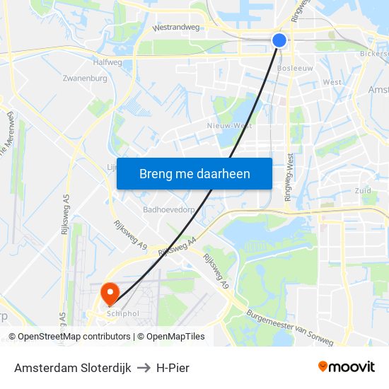 Amsterdam Sloterdijk to H-Pier map