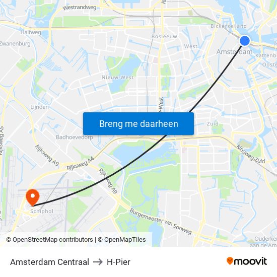 Amsterdam Centraal to H-Pier map