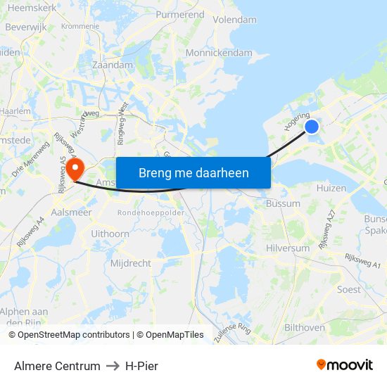 Almere Centrum to H-Pier map