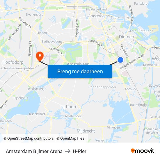 Amsterdam Bijlmer Arena to H-Pier map