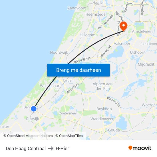 Den Haag Centraal to H-Pier map