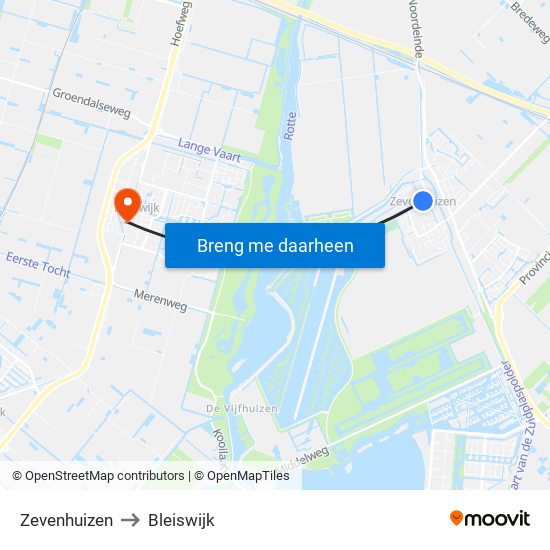 Zevenhuizen to Bleiswijk map