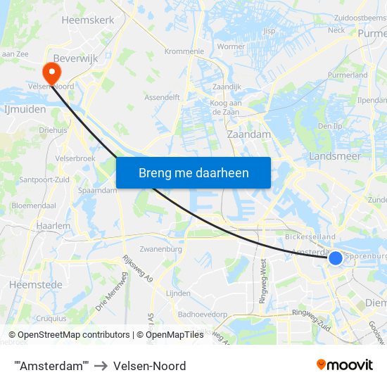 ""Amsterdam"" to Velsen-Noord map