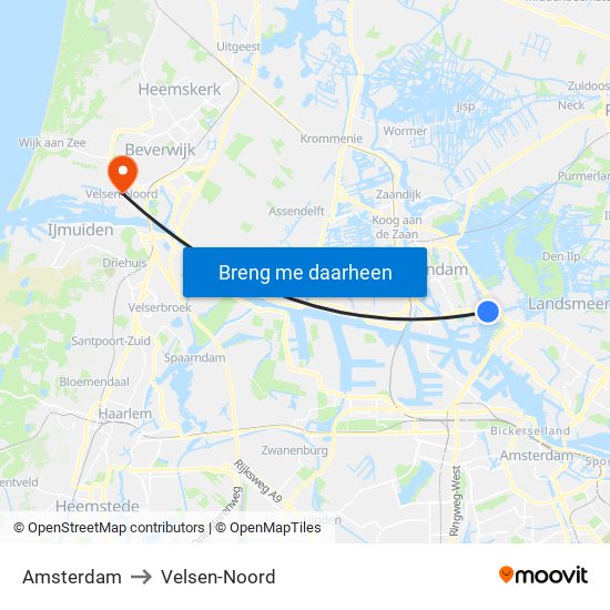 Amsterdam to Velsen-Noord map