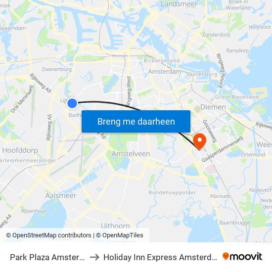 Park Plaza Amsterdam Airport to Holiday Inn Express Amsterdam Arena Towers map