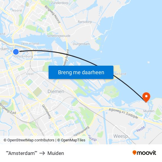 ""Amsterdam"" to Muiden map