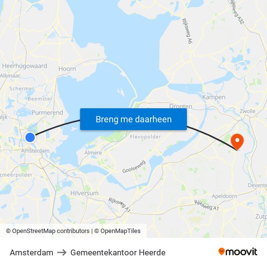 Amsterdam to Gemeentekantoor Heerde map