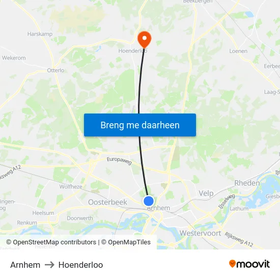 Arnhem to Hoenderloo map