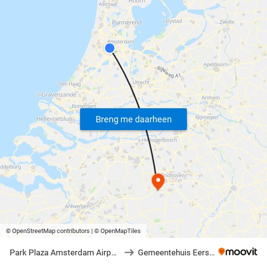 Park Plaza Amsterdam Airport to Gemeentehuis Eersel map