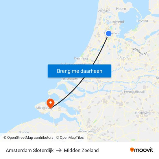 Amsterdam Sloterdijk to Midden Zeeland map