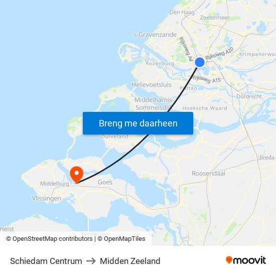 Schiedam Centrum to Midden Zeeland map