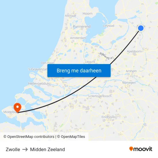Zwolle to Midden Zeeland map