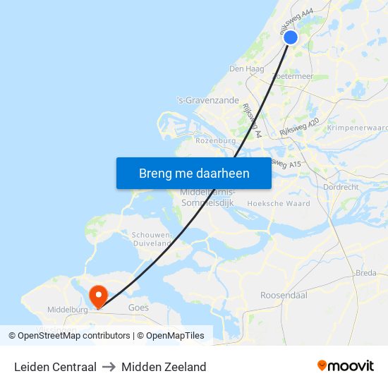 Leiden Centraal to Midden Zeeland map
