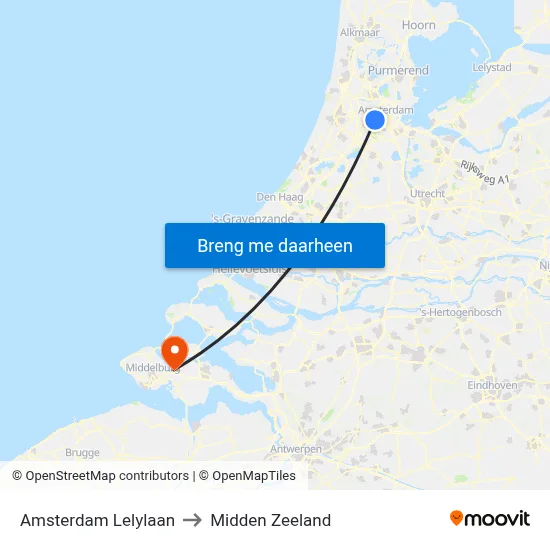 Amsterdam Lelylaan to Midden Zeeland map