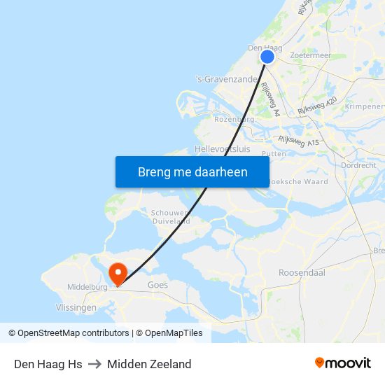 Den Haag Hs to Midden Zeeland map