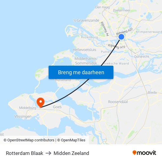 Rotterdam Blaak to Midden Zeeland map