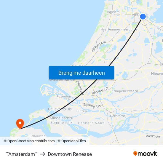 ""Amsterdam"" to Downtown Renesse map