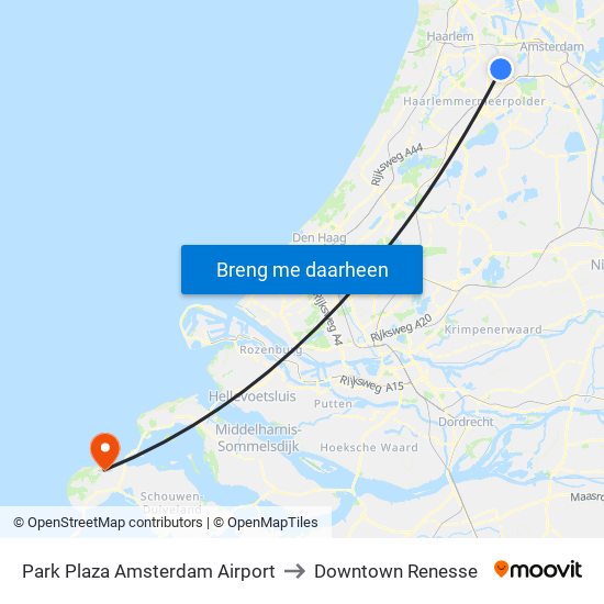 Park Plaza Amsterdam Airport to Downtown Renesse map