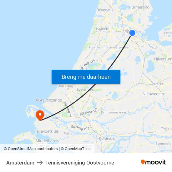 Amsterdam to Tennisvereniging Oostvoorne map