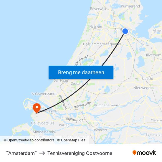 ""Amsterdam"" to Tennisvereniging Oostvoorne map