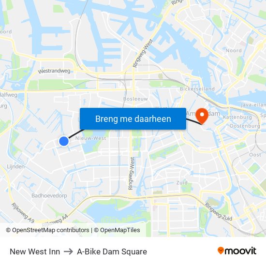 New West Inn to A-Bike Dam Square map