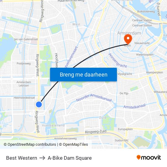 West Side Inn to A-Bike Dam Square map