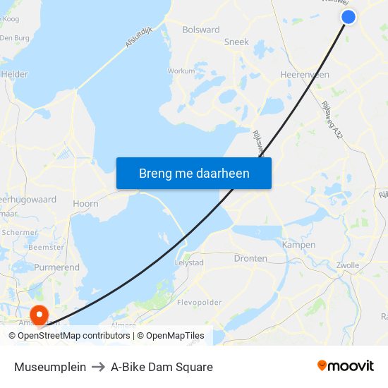 Museumplein to A-Bike Dam Square map