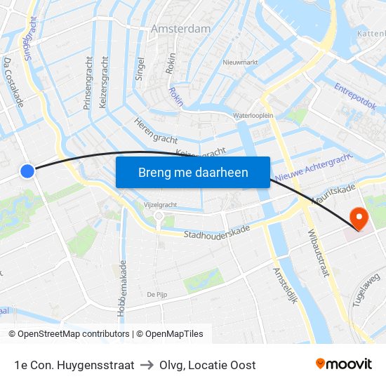 1e Con. Huygensstraat to Olvg, Locatie Oost map