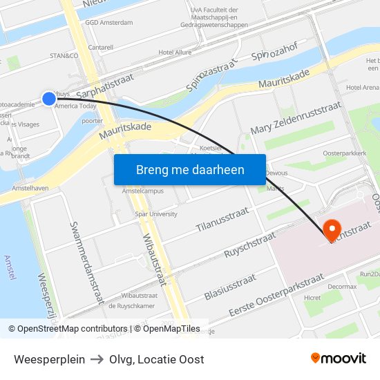 Weesperplein to Olvg, Locatie Oost map