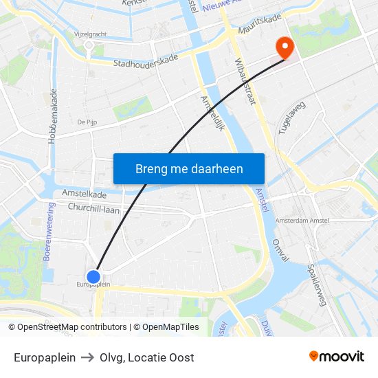 Europaplein to Olvg, Locatie Oost map