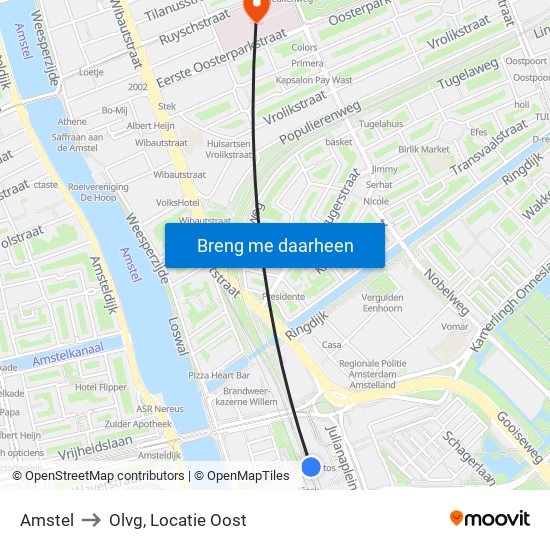 Amstel to Olvg, Locatie Oost map