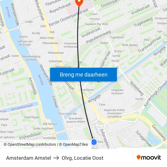 Amsterdam Amstel to Olvg, Locatie Oost map