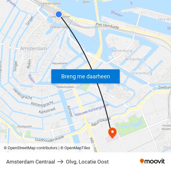 Amsterdam Centraal to Olvg, Locatie Oost map