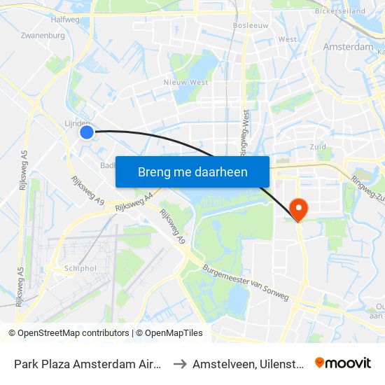 Park Plaza Amsterdam Airport to Amstelveen, Uilenstede map