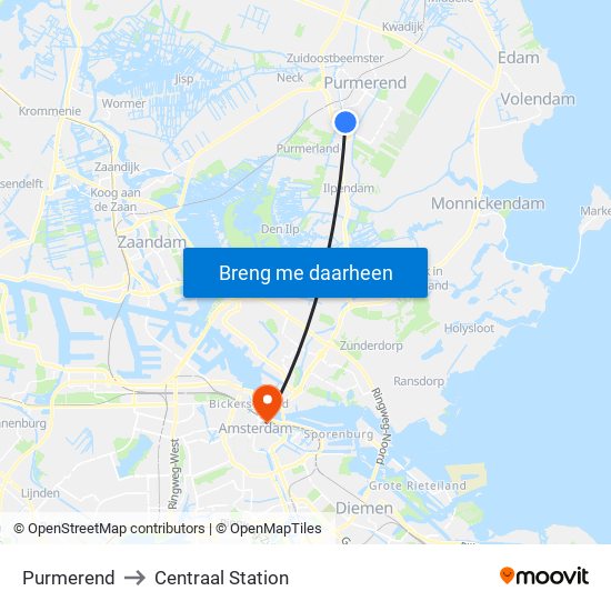 Purmerend to Centraal Station map