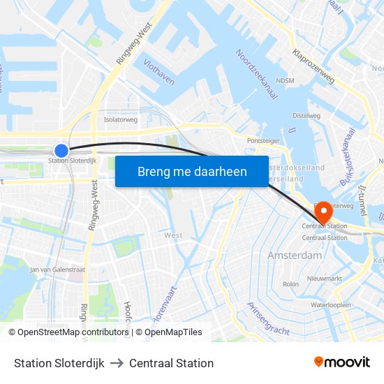 Station Sloterdijk to Centraal Station map