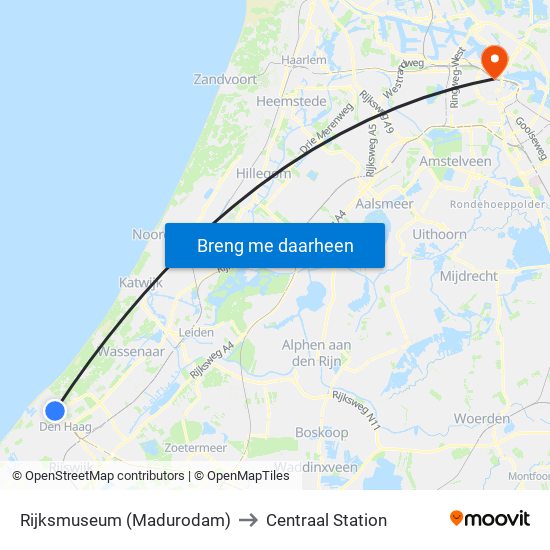 Rijksmuseum (Madurodam) to Centraal Station map