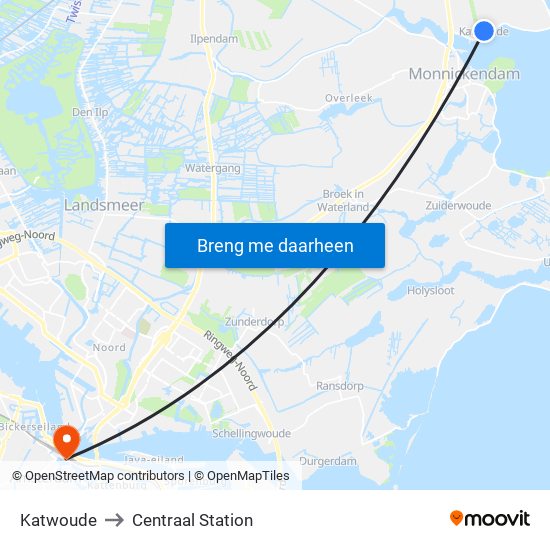 Katwoude to Centraal Station map
