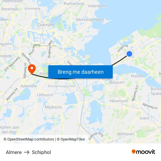 Almere to Schiphol map