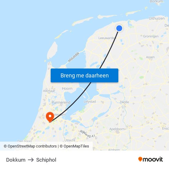 Dokkum to Schiphol map