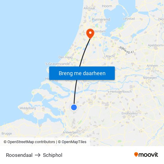 Roosendaal to Schiphol map