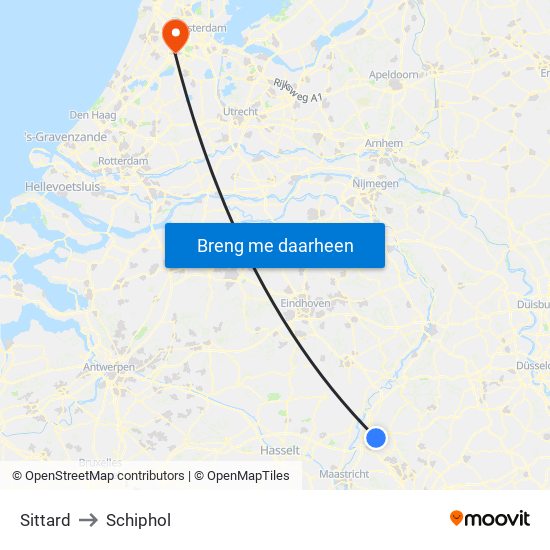 Sittard to Schiphol map