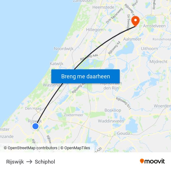 Rijswijk to Schiphol map