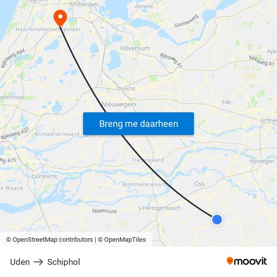 Uden to Schiphol map