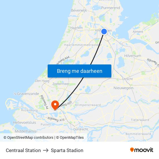 Centraal Station to Sparta Stadion map