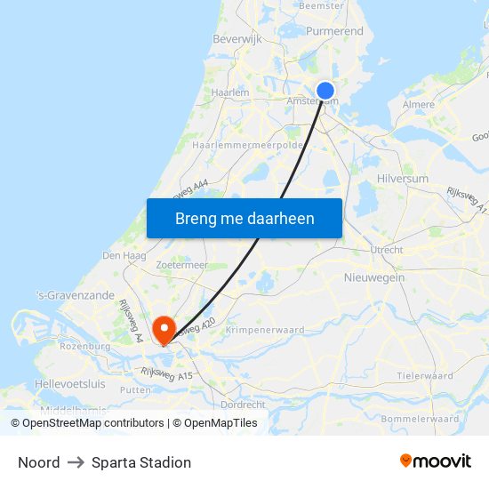 Noord to Sparta Stadion map