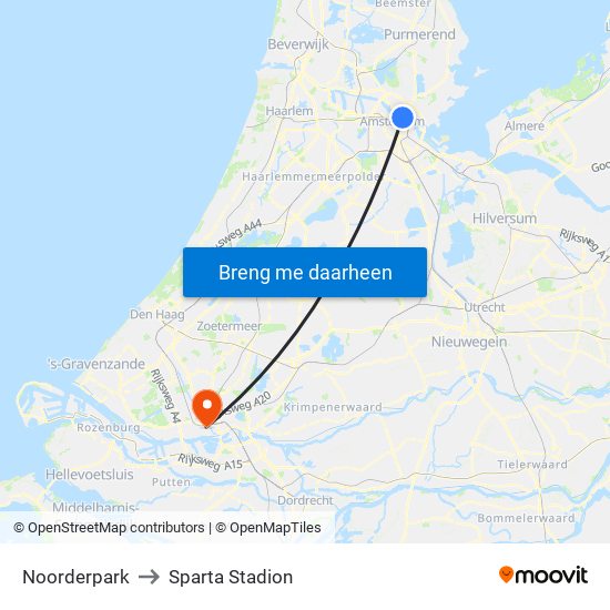 Noorderpark to Sparta Stadion map