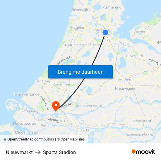 Nieuwmarkt to Sparta Stadion map