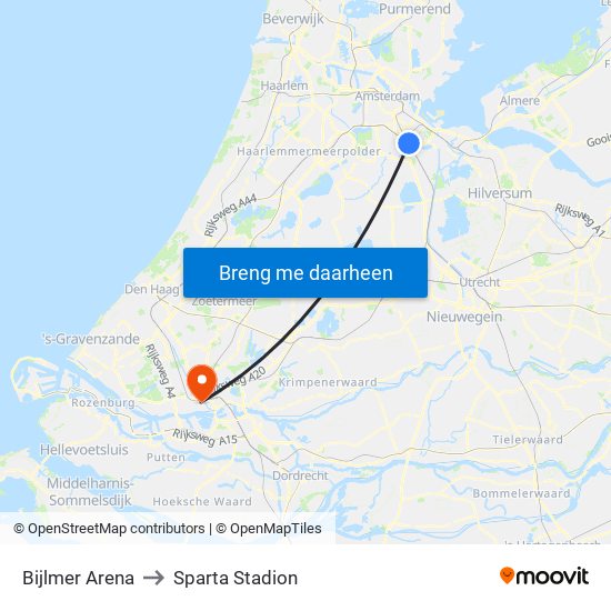 Bijlmer Arena to Sparta Stadion map