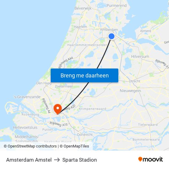 Amsterdam Amstel to Sparta Stadion map